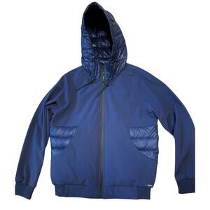 NWT Kenneth Cole Reaction Puffer Jacket Hoodie Sz M Blue Polyester Fill $250